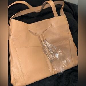 LAGGO Andrea Taupe/Beige Soft Leather Drawstring Bag Hobo Shoulder Purse $495